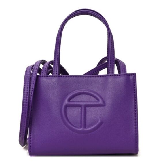 TELFAR NWT Shopping Bag Small in Grape Vegan Faux Leather Purse Purple Logo - Picture 1 of 6